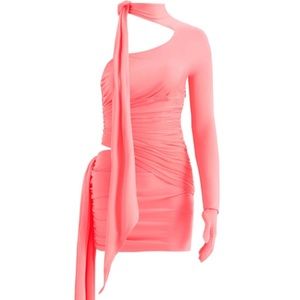 Mugler H&M Collector's Edition Knot-detail One-shoulder Dress Pink